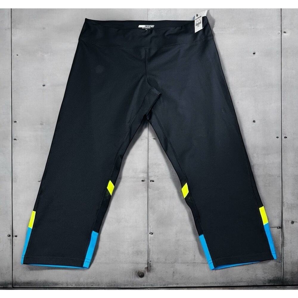 Express EXPCORE Performance Athletic Crop Leggings Sz Large Black Neon Running